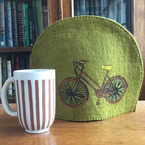 Handmade Felt Tea Pot Cozy Bicycle Image NEW